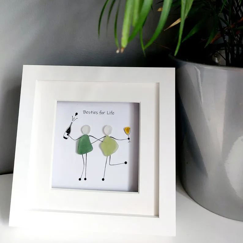 Personalised Besties Sea Glass Art