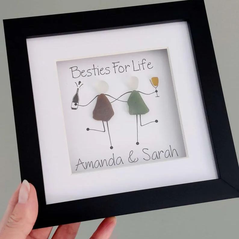 Personalised Besties Sea Glass Art