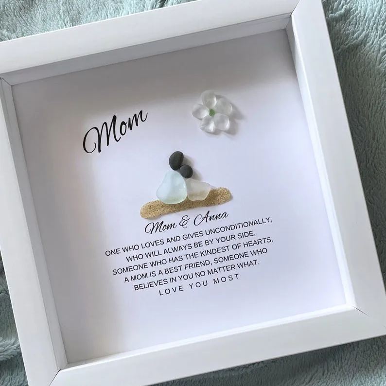 Mom Personalized Birthday Gift for Mom Gifts from Daughter Pebble Art Sea Glass Unique Mother & Daughter Handmade Mom Gift from Kids Mommy