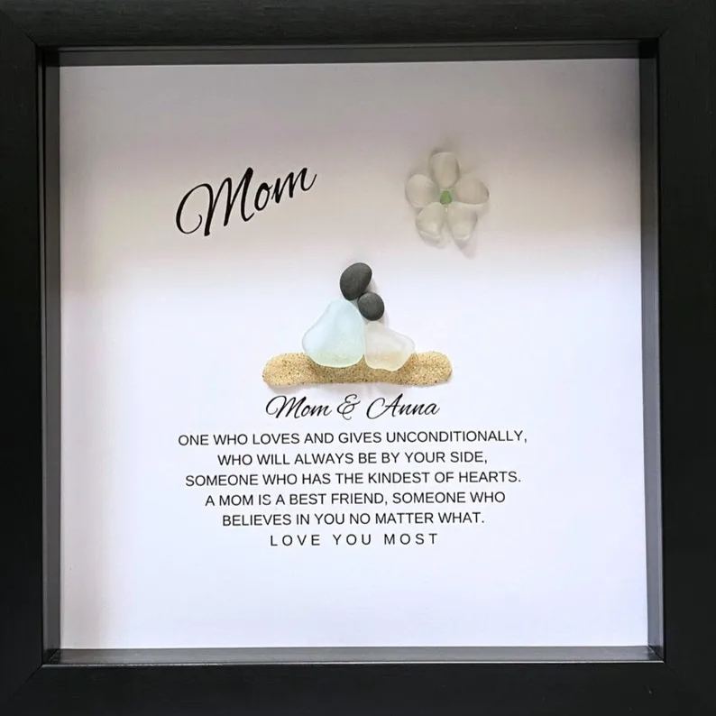 Mom Personalized Birthday Gift for Mom Gifts from Daughter Pebble Art Sea Glass Unique Mother & Daughter Handmade Mom Gift from Kids Mommy