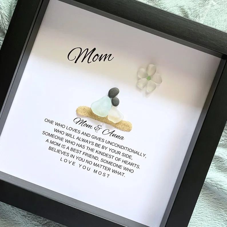 Mom Personalized Birthday Gift for Mom Gifts from Daughter Pebble Art Sea Glass Unique Mother & Daughter Handmade Mom Gift from Kids Mommy