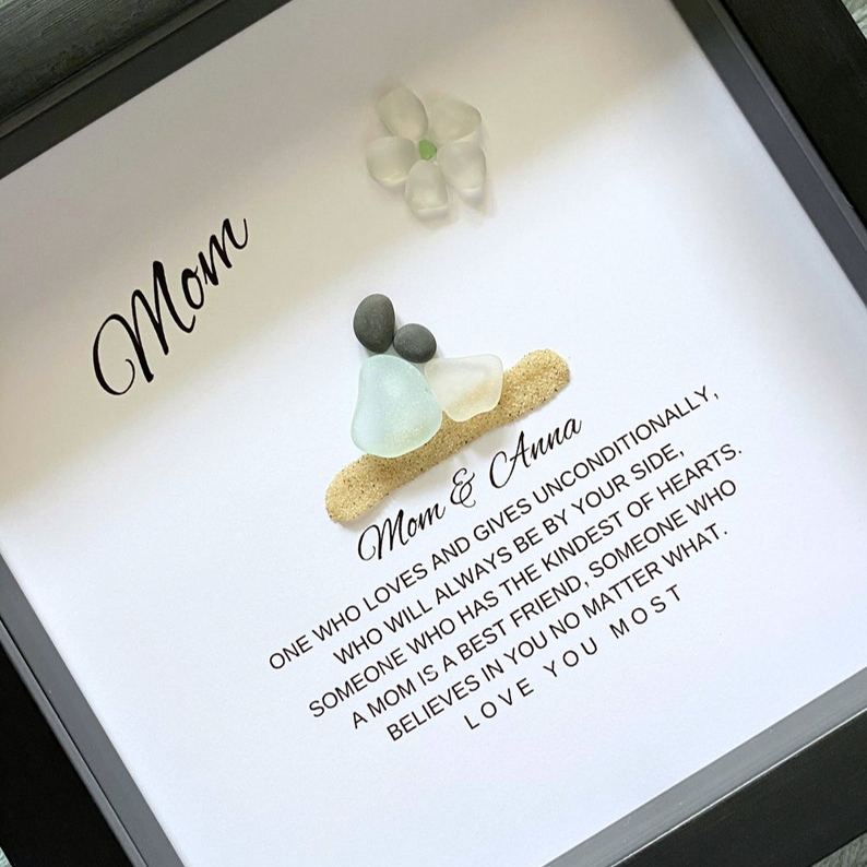 Mom Personalized Birthday Gift for Mom Gifts from Daughter Pebble Art Sea Glass Unique Mother & Daughter Handmade Mom Gift from Kids Mommy