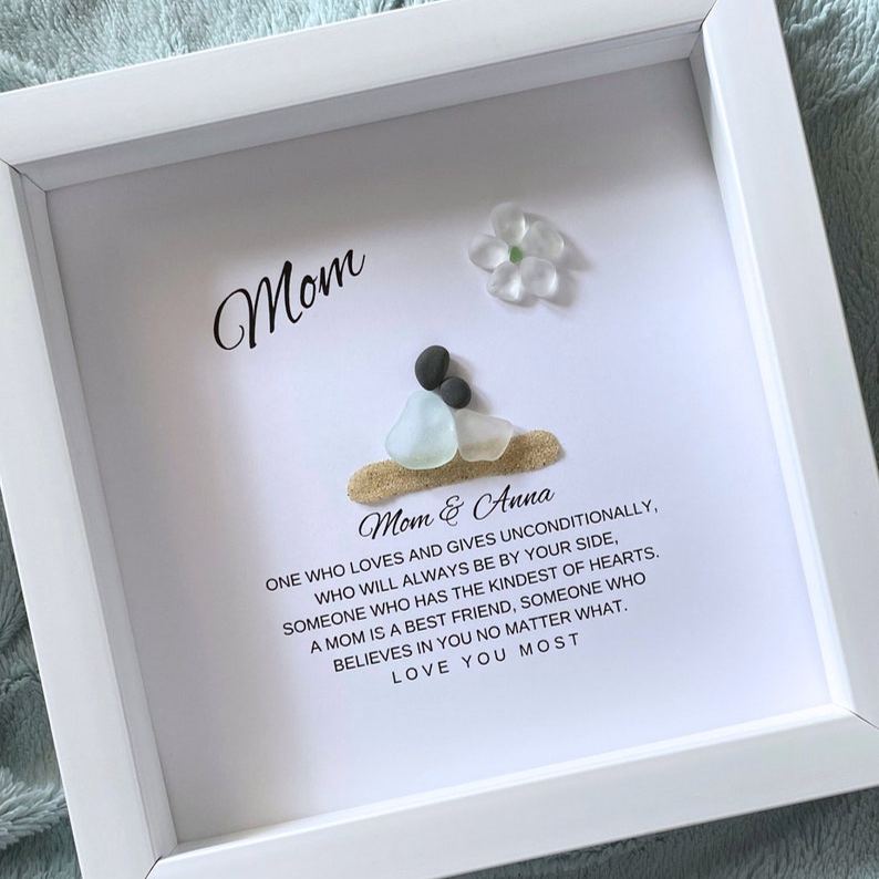 Mom Personalized Birthday Gift for Mom Gifts from Daughter Pebble Art Sea Glass Unique Mother & Daughter Handmade Mom Gift from Kids Mommy