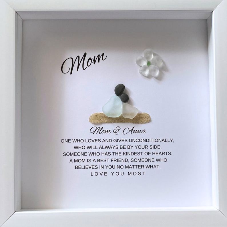 Mom Personalized Birthday Gift for Mom Gifts from Daughter Pebble Art Sea Glass Unique Mother & Daughter Handmade Mom Gift from Kids Mommy