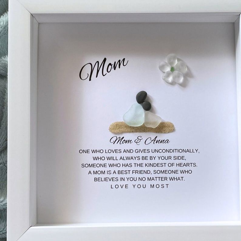 Mom Personalized Birthday Gift for Mom Gifts from Daughter Pebble Art Sea Glass Unique Mother & Daughter Handmade Mom Gift from Kids Mommy