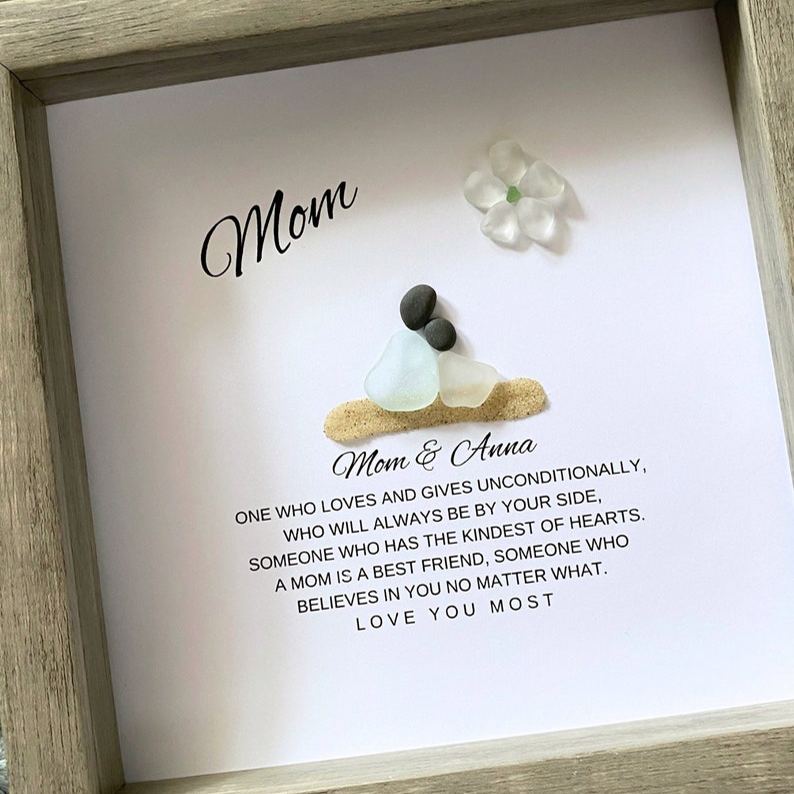 Mom Personalized Birthday Gift for Mom Gifts from Daughter Pebble Art Sea Glass Unique Mother & Daughter Handmade Mom Gift from Kids Mommy