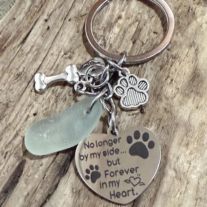 Dog Lover  Memorial Sea Glass Keychain