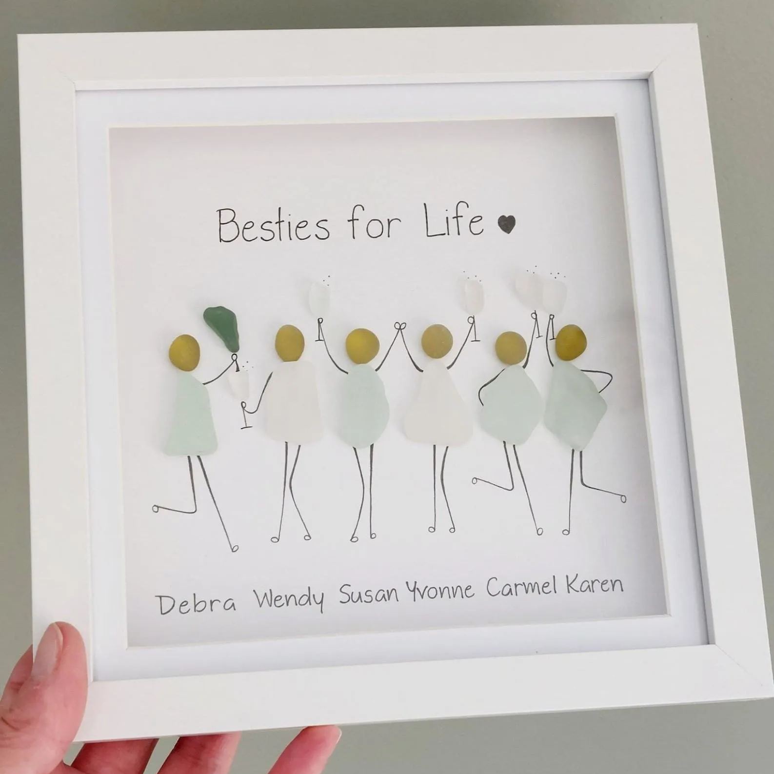 Personalised Besties Sea Glass Art