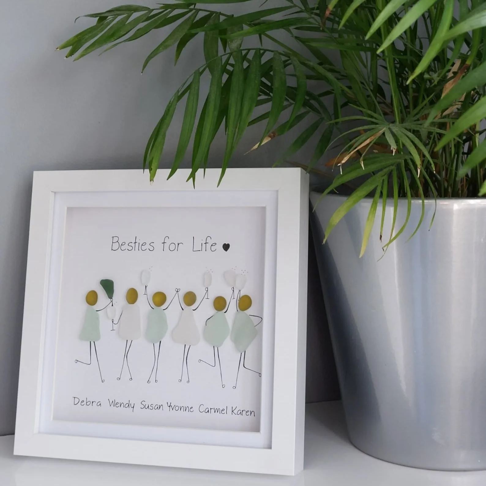 Personalised Besties Sea Glass Art