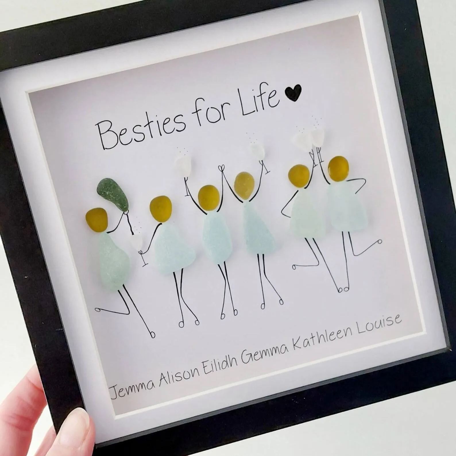 Personalised Besties Sea Glass Art