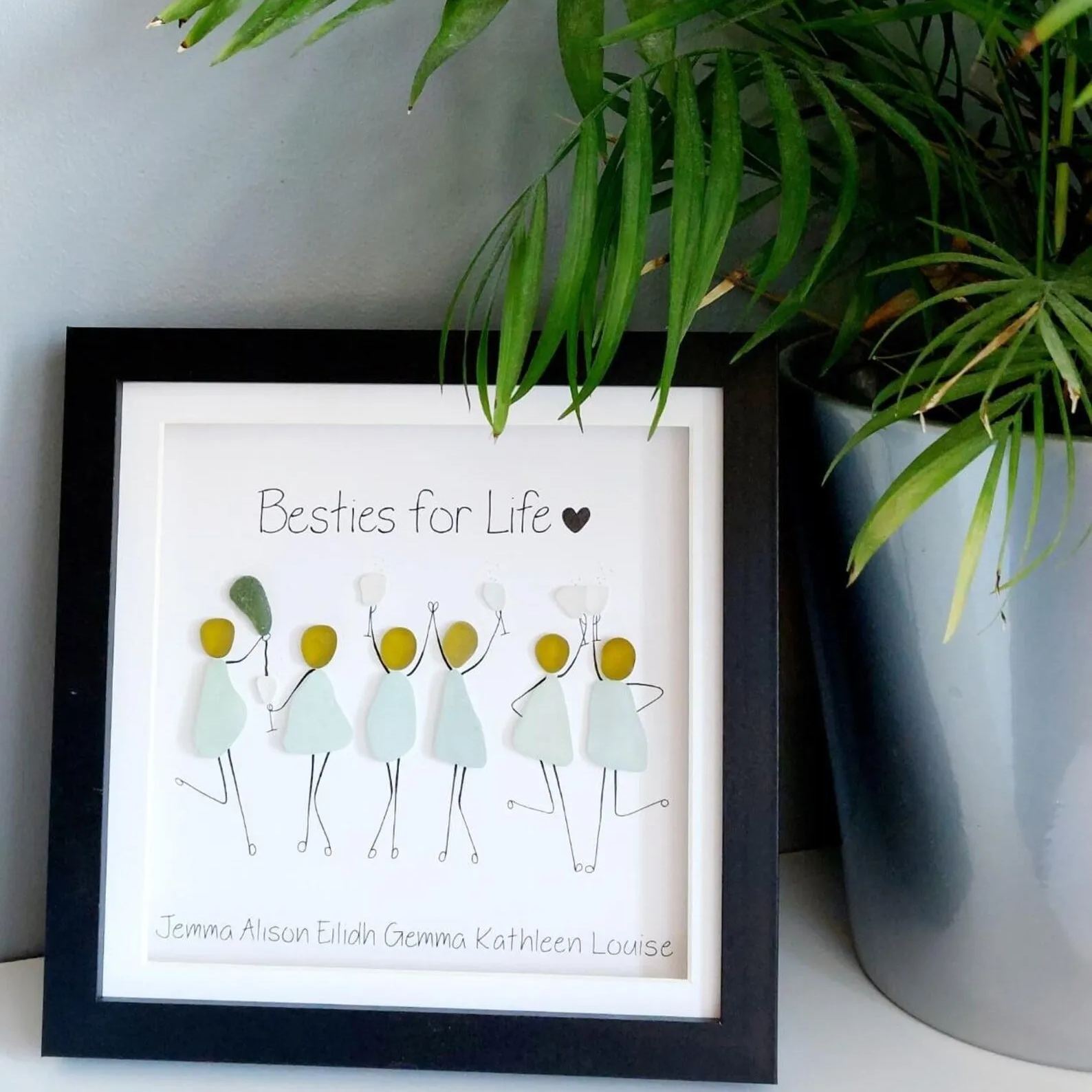 Personalised Besties Sea Glass Art