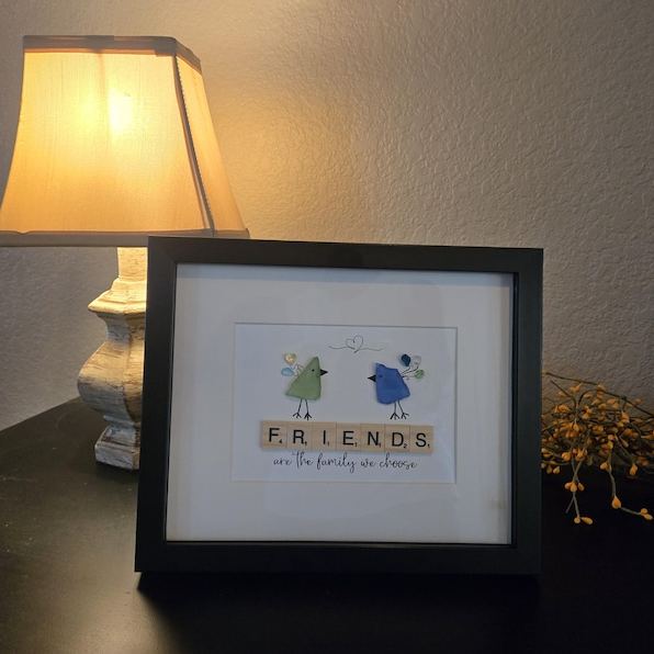 Sea Glass Art Gift – Personalized Message, Friendship, Family, Mom, Sister, or Girlfriend. Handmade Beach Glass Decor. Inspire the positive