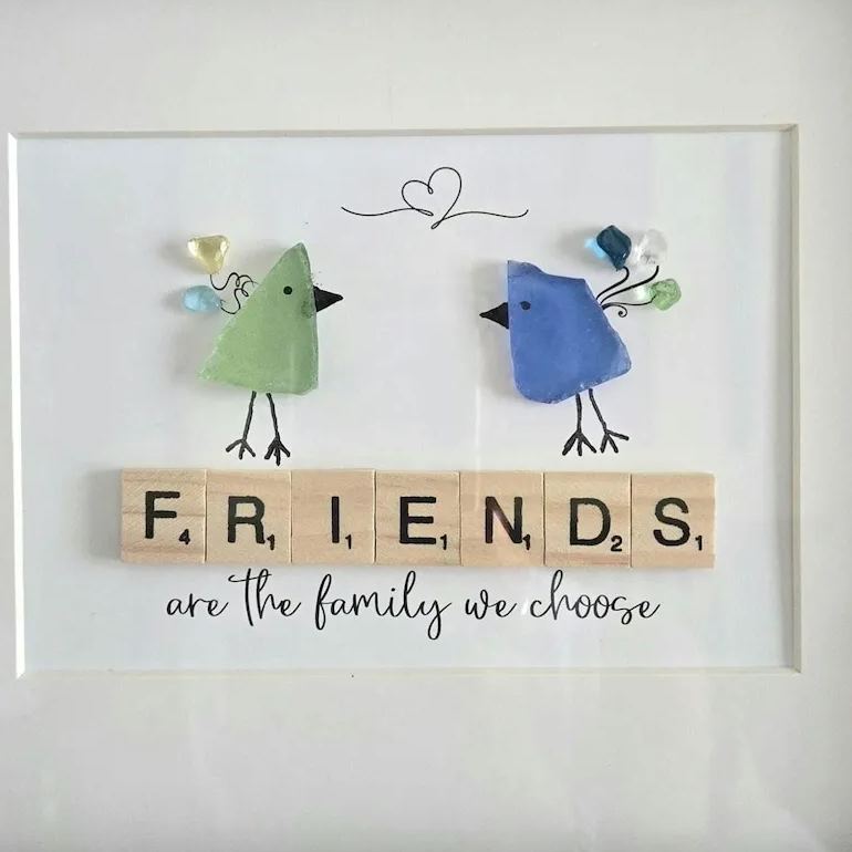 Sea Glass Art Gift – Personalized Message, Friendship, Family, Mom, Sister, or Girlfriend. Handmade Beach Glass Decor. Inspire the positive