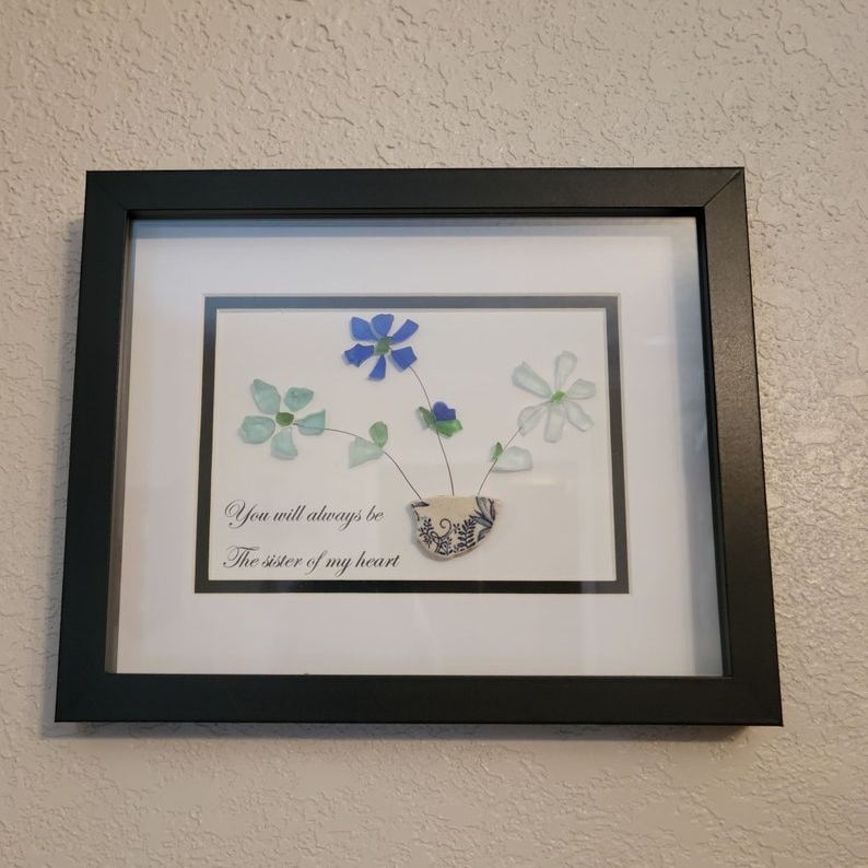 Sea Glass Flower Bouquet Sea Glass Framed Art