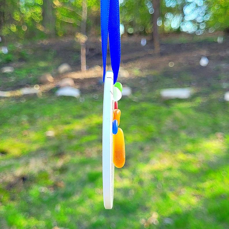 Genuine Amber Orange Seaglass Cat & Seaglass Holiday Lights Ornament/Seaglass Ornament/Seaglass Cat Ornament/Cat Pebble Art/Seaglass Cat Art