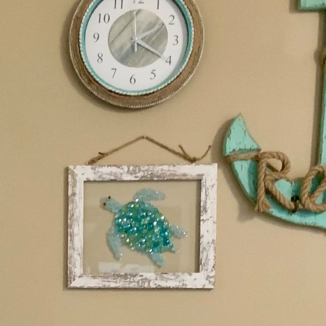 Sea Glass Sea Turtle - Sea Glass Art Mosaic - Framed Beach Art - Sea Turtle Decor - Sea Life - Nautical Bathroom Decor