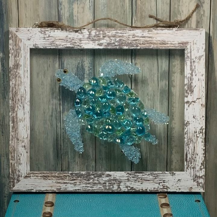 Sea Glass Sea Turtle - Sea Glass Art Mosaic - Framed Beach Art - Sea Turtle Decor - Sea Life - Nautical Bathroom Decor