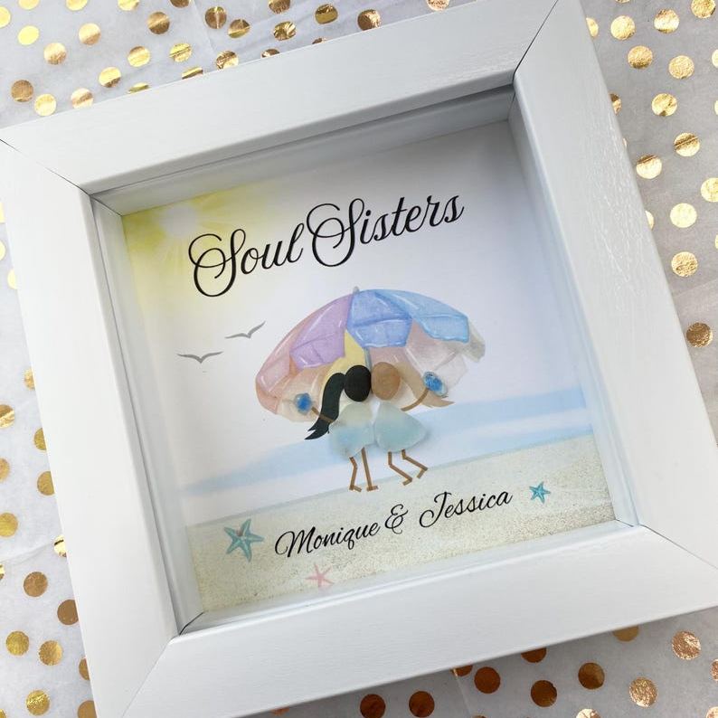 Personalized Sea Glass Pebble Art - Unique Handmade Soul Sister Gift