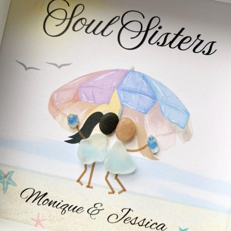 Personalized Sea Glass Pebble Art - Unique  Handmade Soul Sister Gift