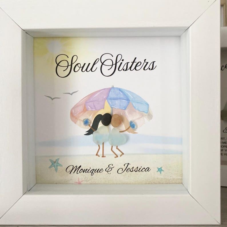 Personalized Sea Glass Pebble Art - Unique  Handmade Soul Sister Gift