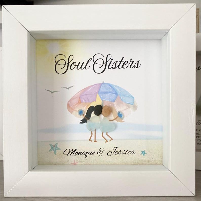 Personalized Sea Glass Pebble Art - Unique Handmade Soul Sister Gift