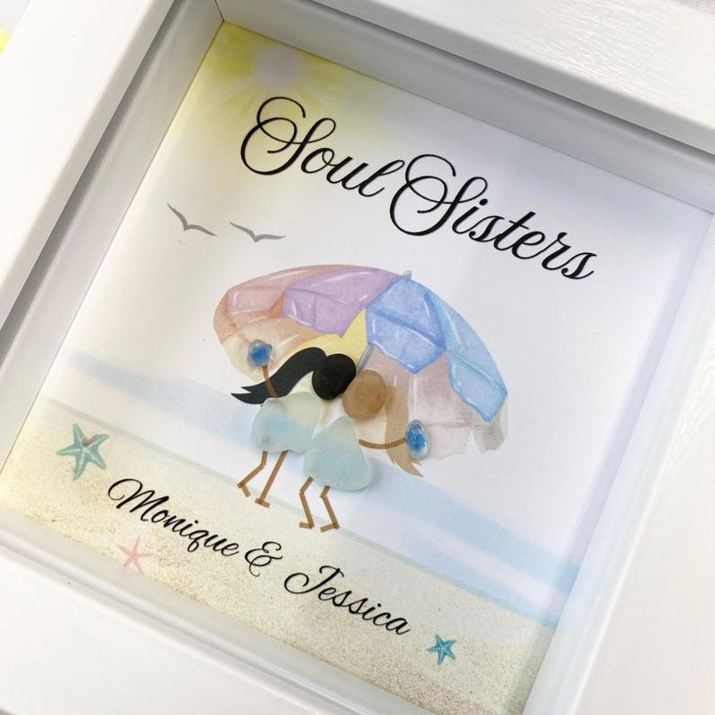 Personalized Sea Glass Pebble Art - Unique Handmade Soul Sister Gift