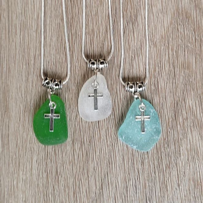 Sea Glass Cross Necklace 