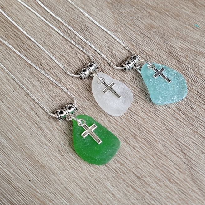 Sea Glass Cross Necklace 