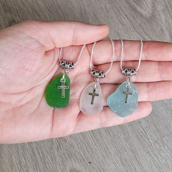 Sea Glass Cross Necklace 