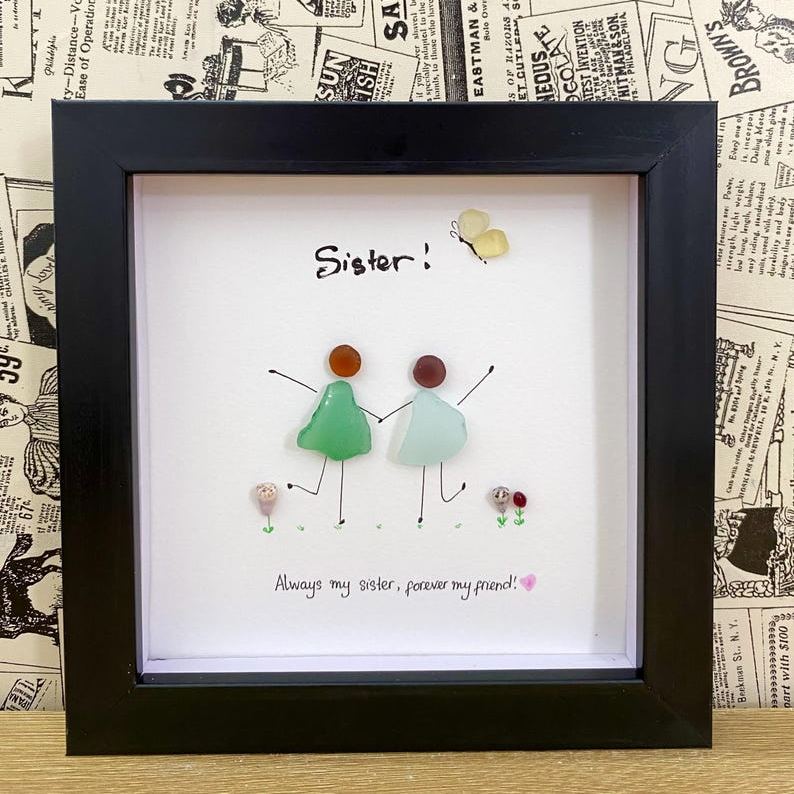 Custom Sea Glass Sister Art, Personalized Gift