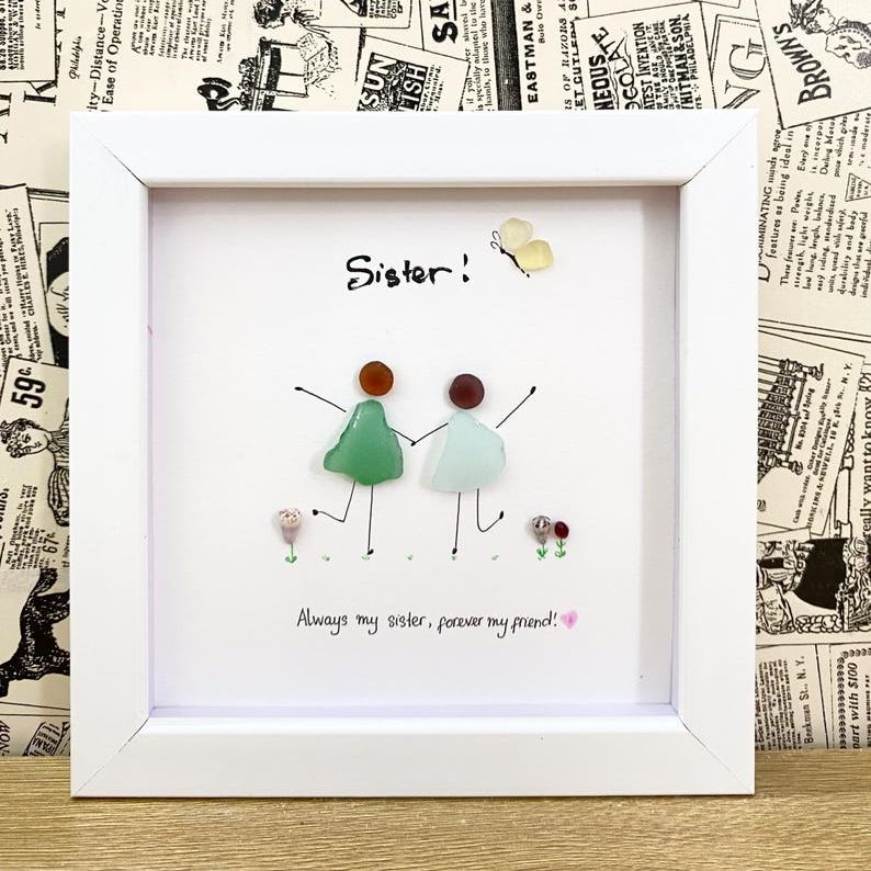 Custom Sea Glass Sister Art, Personalized Gift