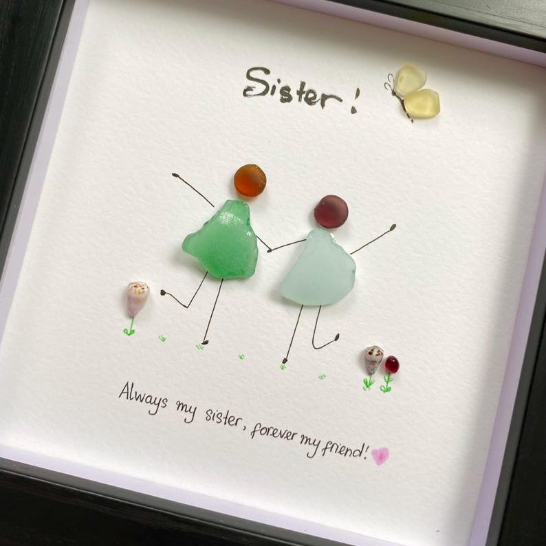 Custom Sea Glass Sister Art, Personalized Gift