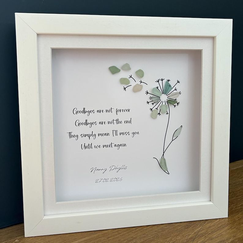Gift For Sympathy & Bereavement, Sorry For Your Loss Keepsake Token, Loss Of Someone Special, Pebble and Seaglass, Dandelion Framed Picture