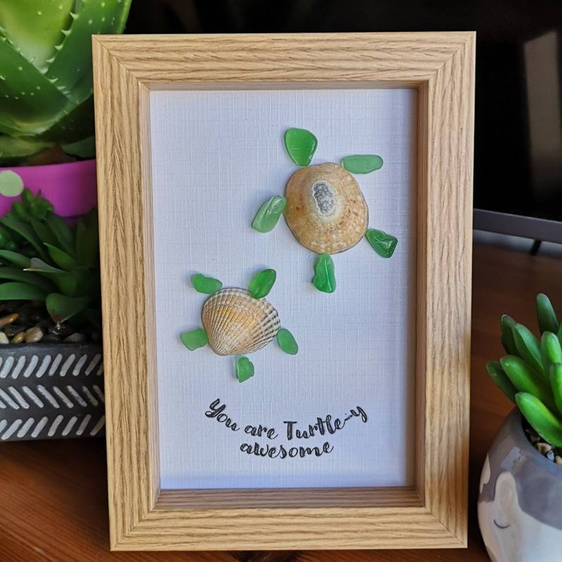 Family art, personalised gift, you are turtle-y awesome. framed beach art , seaside decorations