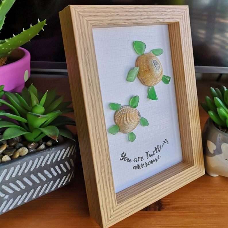 Family art, personalised gift, you are turtle-y awesome. framed beach art , seaside decorations