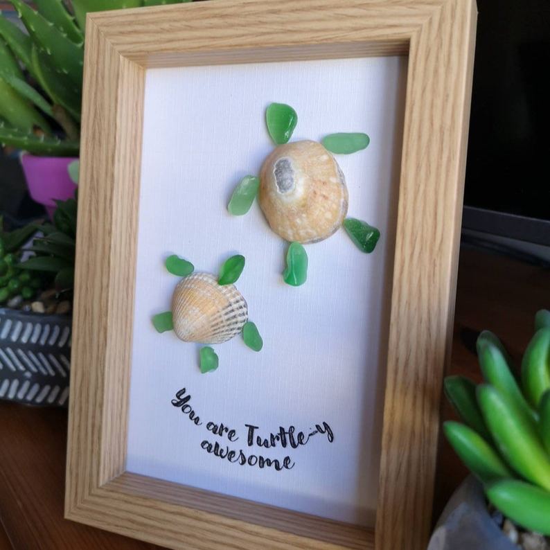 Family art, personalised gift, you are turtle-y awesome. framed beach art , seaside decorations