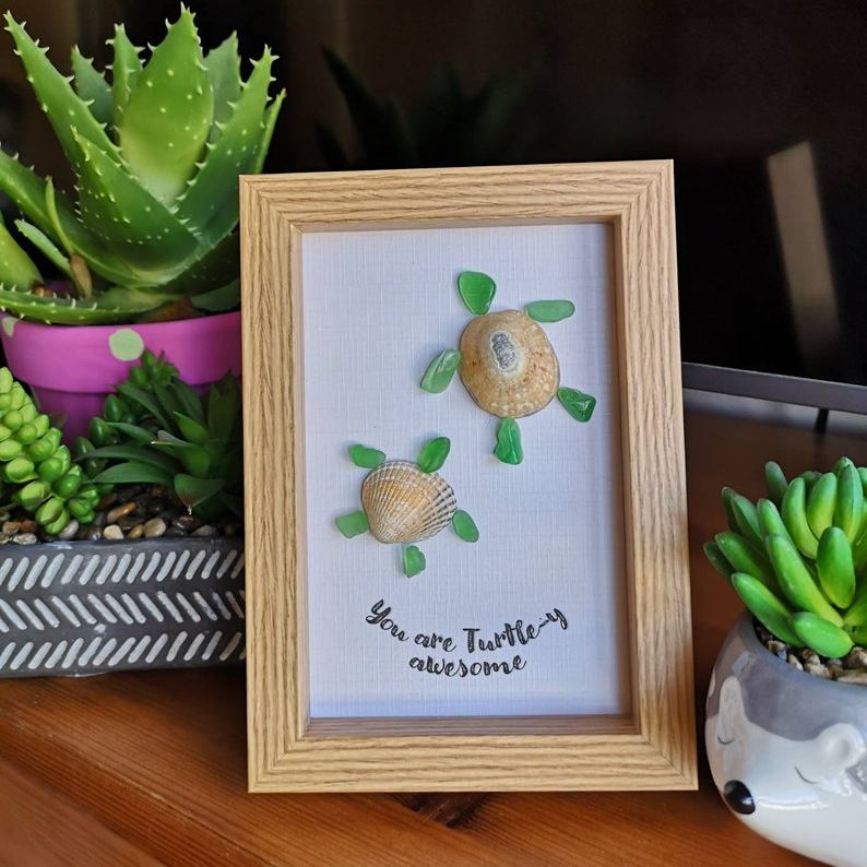 Family art, personalised gift, you are turtle-y awesome. framed beach art , seaside decorations