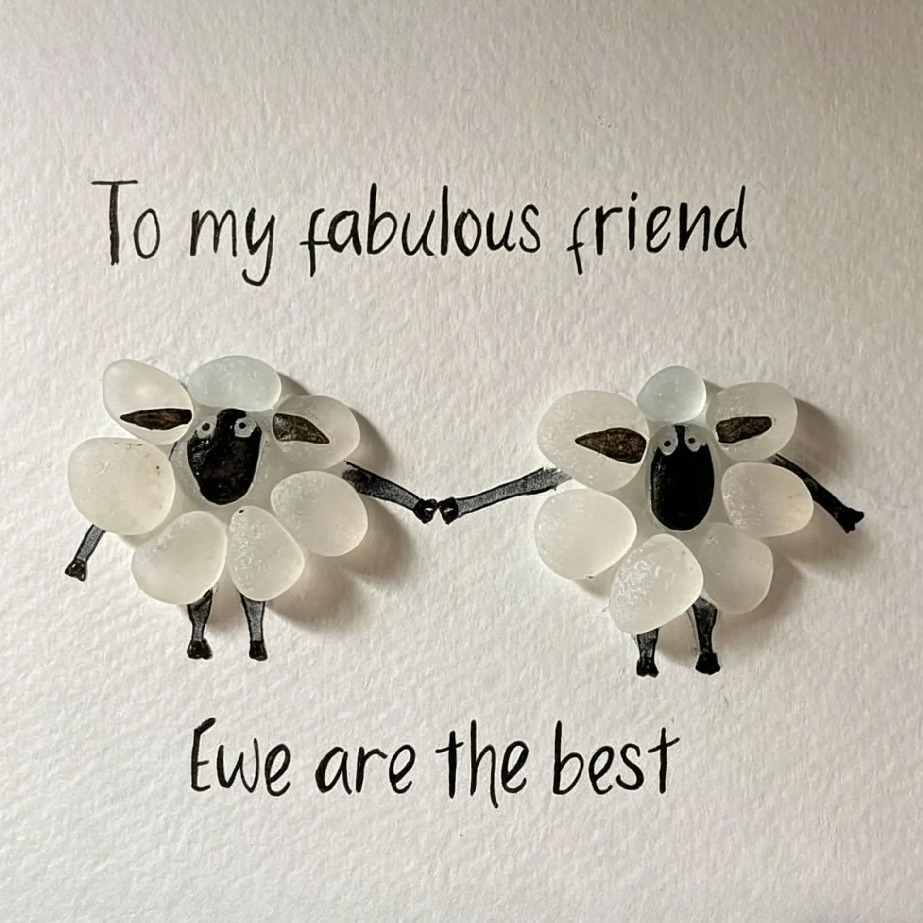 Cute Sheep Friendship Sea Glass Art