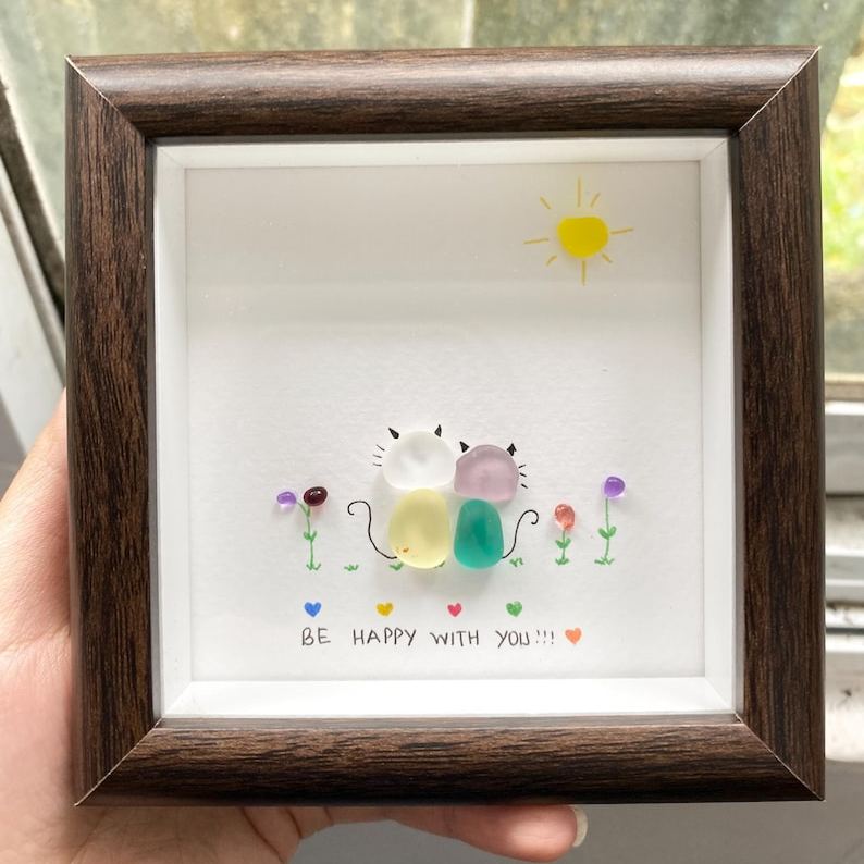 Sea Glass Couple Art | Handmade Anniversary Gift, Framed