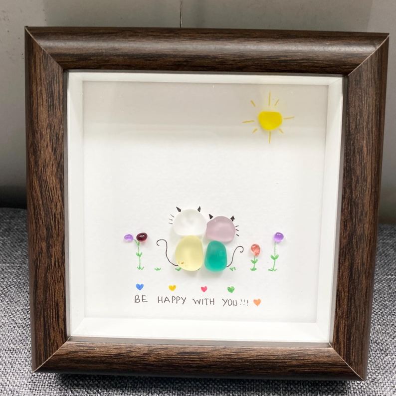 Sea Glass Couple Art | Handmade Anniversary Gift, Framed