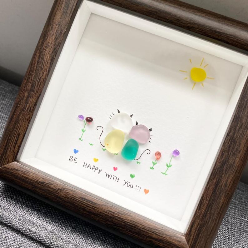Sea Glass Couple Art | Handmade Anniversary Gift, Framed
