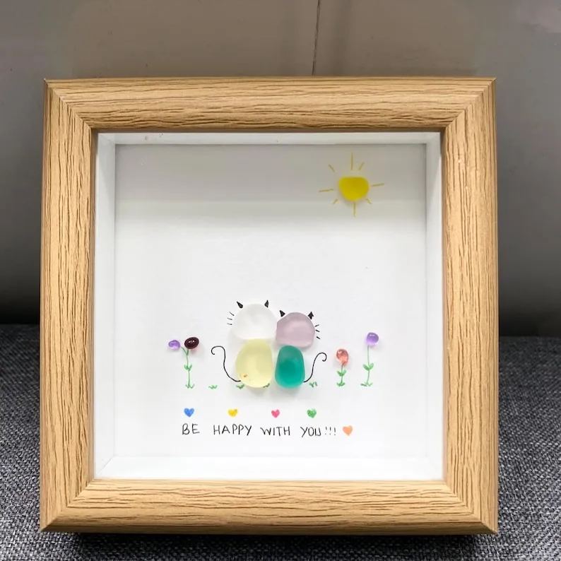 Sea Glass Couple Art | Handmade Anniversary Gift, Framed