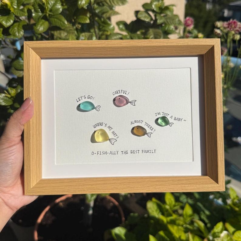 "O-fish-ally the Best Family" Sea Glass Art 
