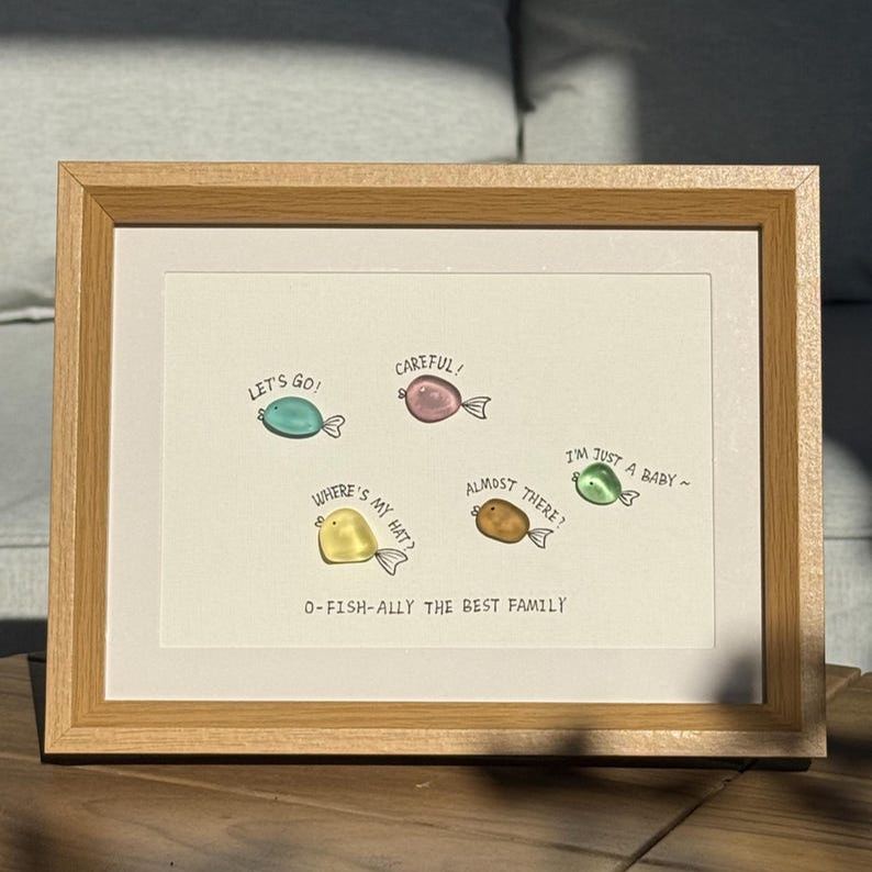 "O-fish-ally the Best Family" Sea Glass Art 