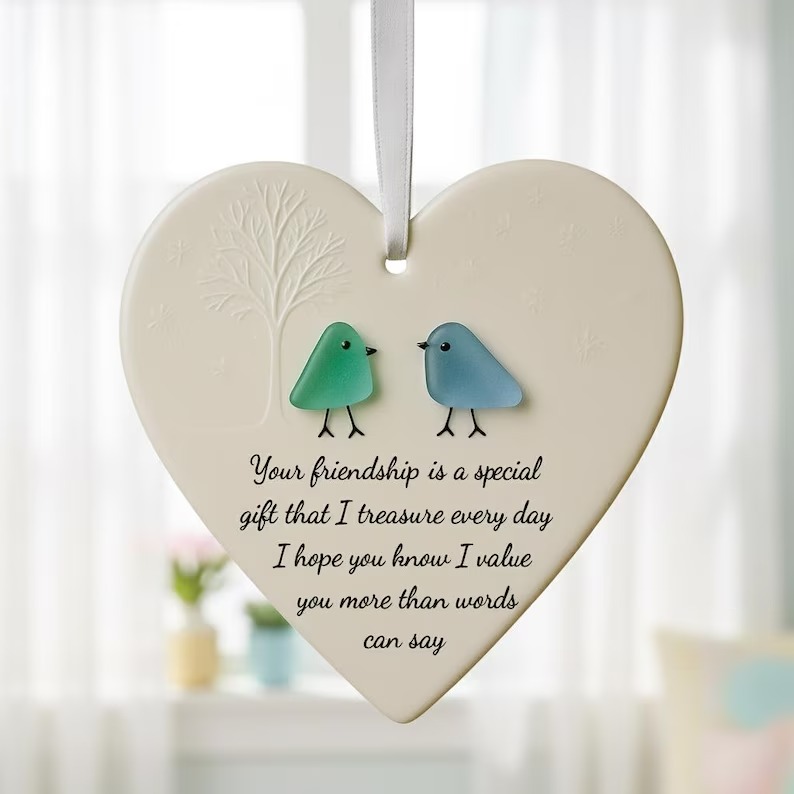 Heart Sea Glass Friendship Ornament