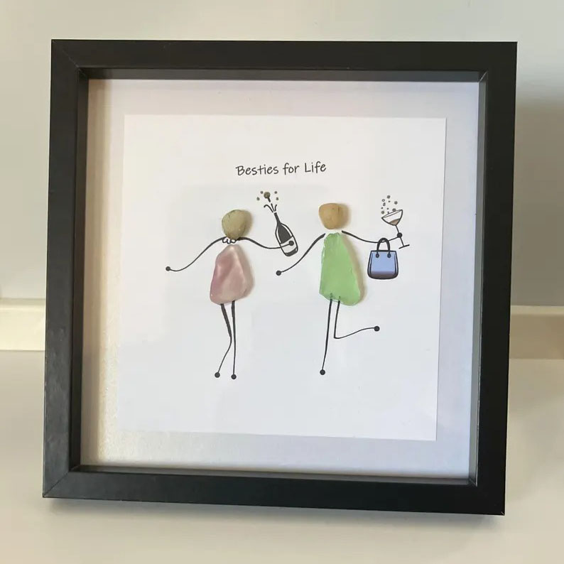 Besties for Life Handmade Sea Glass Art 