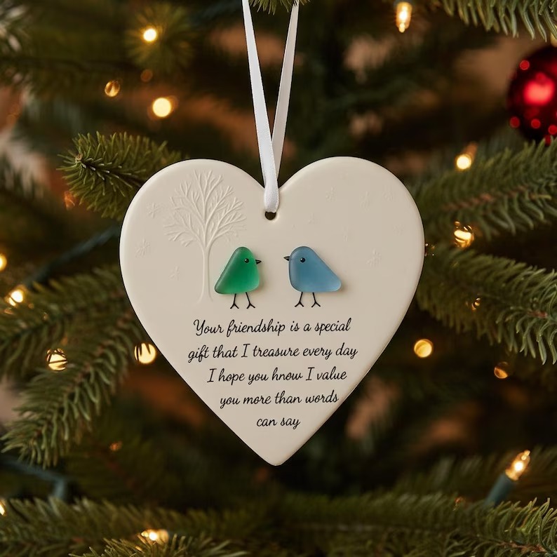Heart Sea Glass Friendship Ornament