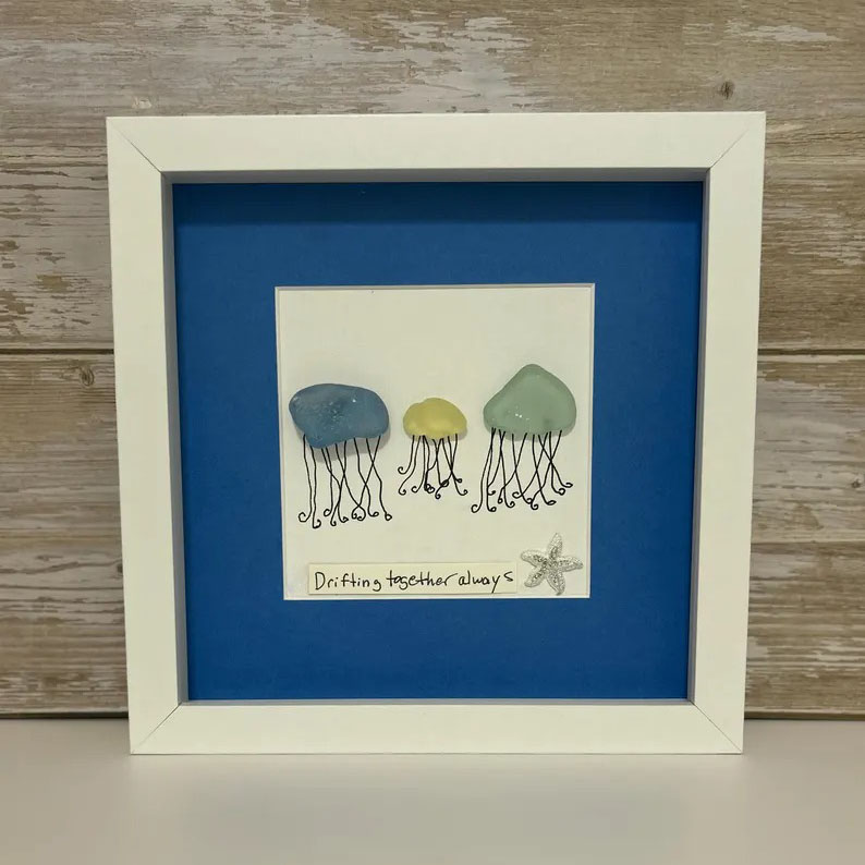 Sea Glass Jellyfish Family Art