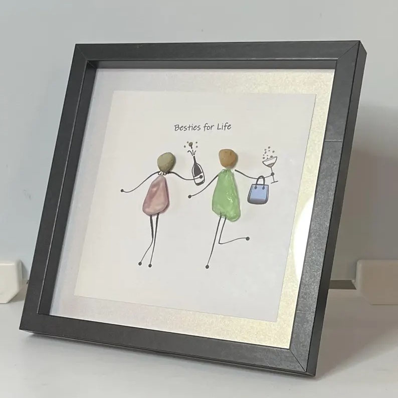 Besties for Life Handmade Sea Glass Art 