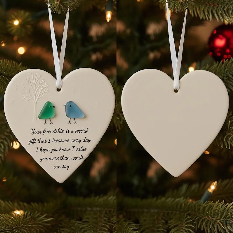 Heart Sea Glass Friendship Ornament